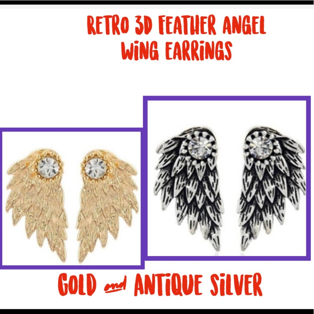 Retro Feather 3-D angel wing Earrings NWT